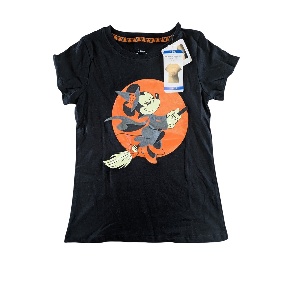Disney Minnie Mouse Halloween‎ Witch Graphic Tee Kids Size 10/12 Black 980417538